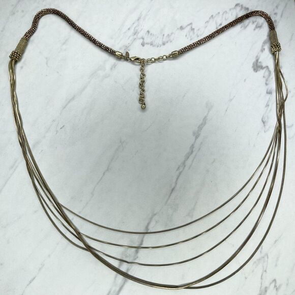 Chico’s Silver and Bronze Tone Beaded Multi Strand Long Necklace - Picture 1 of 12